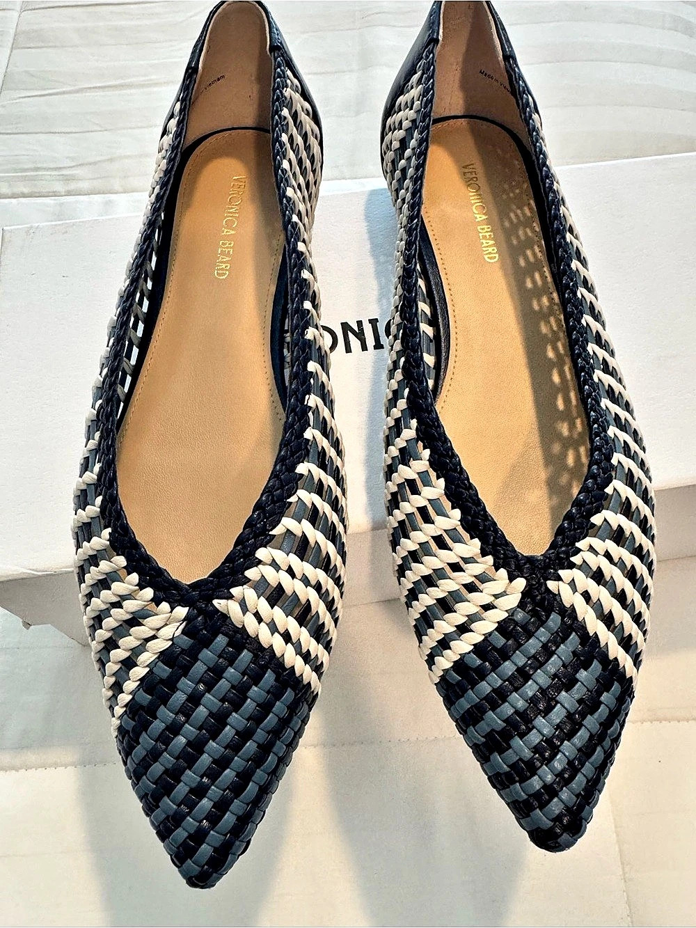 Veronica Beard Bancroft Woven Leather Flat Woven Pointed-Toe Flats.